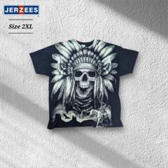 JERZEESジャージーズスカル柄ドクロ骸骨半袖Tシャツフェード黒ブラック2XL