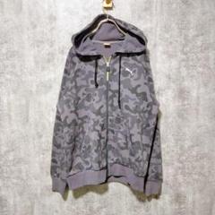 【古着】PUMA フルジップフーディ パーカー 迷彩柄 スカル Mサイズ