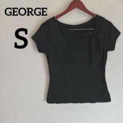 GEORGE 【S】ショルダーリボン付き スモークブラック Tシャツ 半袖 黒