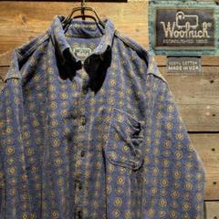 USA製　90s　WOOLRICH　小紋柄　シャモア　ネルシャツ　総柄　ネイビー