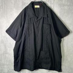 極上 キューバシャツ 刺繍 オープンカラー 黒 オールブラック
