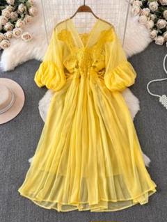 春夏コーデ❤️Vライン　ロング丈ワンピース　レディース　可愛い　フリル　ドレス