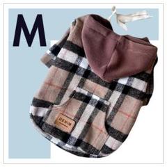 パーカー　フード　シャツ　 犬服　ドッグウェア　ペット　ブラウンチェック　Mのサムネイル