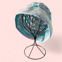 サマーハット　透かし編み　クローシュハット　バケットハット　ブルー系　夏帽子