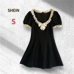 シーイン 半袖 ワンピース S ブラック フレア ロリータ レース ガーリー 夏
