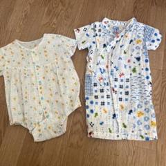 2点セット★ミキハウス ガーゼロンパース M 甚平ロンパース 白 青