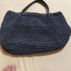 紐編みトートバッグ　ネイビー　美品