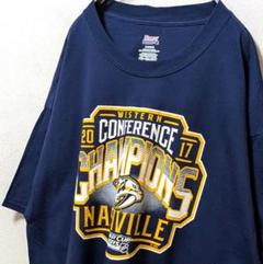 ヘインズ NHLナッシュビルプレデターズ ロゴ Tシャツネイビー紺色XL古着