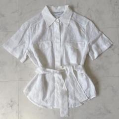 【人気急上昇】 Max Mara バックオープンピュアリネンシャツ M ホワイト リネン トップス