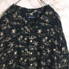 【レーヨン１００％】ピューリタン　花柄　ボタニカル　アロハシャツ　黒色　３ＸＬ