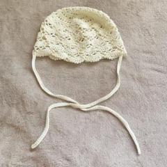 ⇒ハンドメイド｜ ボンネット春夏 透かし編みニット帽 ホワイト