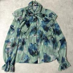 極美品♪ソブ　sov. オリジナル柄レオパードシフォンブラウス SOV. レオパード シフォンブラウス ボウタイ 比翼ボタン 総柄
