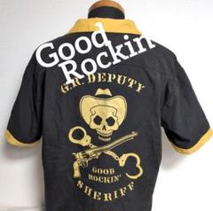 de1 Good Rockin ボーリングシャツ 黒×黄 スカル メンズM