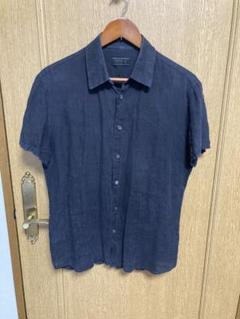 PRADA ブルーブラック 半袖リネンシャツ 41/16 PRADA ブルーブラック 半袖リネンシャツ 41/16 - メルカリ