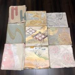 上質 新古品☆ 正絹 袋帯 綴れ 金糸 茶ベージュ 珊瑚色 青 紫 緑 宝相 ...