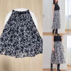 美品　アナイ ANAYI モノトーンシルエットプリントタックスカート 38 美品 アナイ ANAYI モノトーンシルエットプリントタックスカート