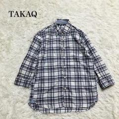 タカキュー 長袖シャツ チェック柄 ヴィンテージ 大きいサイズ 麻混 洗える