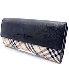 美品　バーバリー　長財布　ノバチェック　フラップ　レザー　ブラック