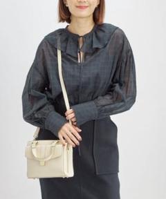 極美品✨定価１.７万❤️　ネイビー　洗える　フリルカラーシアーチェックブラウス