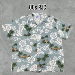【00sハワイ製】ロバート•J•クランシーRJCアロハハイビスカスカヌー柄 L