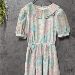 クレージュ　ヴィンテージワンピース　総柄シフォンフレア　ウエストマーク　花柄