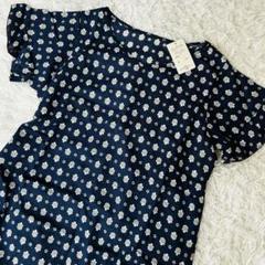 新品　花柄　膝丈ワンピース　ネイビー　LL 大きいサイズ