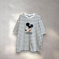 韓国ディズニー ミッキーマウスボーダーTシャツ