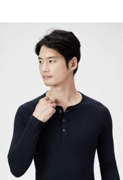 ヘンリーネック シャツ 長袖 ブラック　XL メンズ
