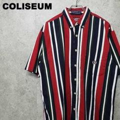 90s COLISEUM 刺繍 ストライプ シャツ XL マルチカラー 古着