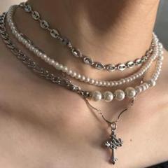 フレンチスタイル メンズパールクロスネックレス
