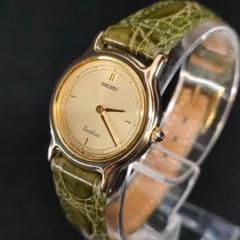 美品　SEIKO　セイコー　エクセリーヌ　ゴールド　クォーツ　グリーン　レザー