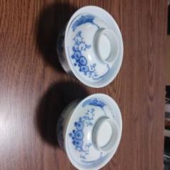 古伊万里 青い花柄 蓋付き茶碗