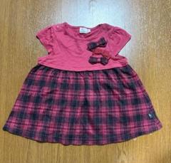 【組曲 70-80cm】赤と黒のチェック柄ワンピース 半袖ワンピース ベビー