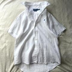 美品 US Ｓ ラルフローレン ポニー刺繡 リネンシャツ 半袖リネンシャツ 白 極美品✳︎ラルフローレンリネンシャツポニー刺繍クラシック