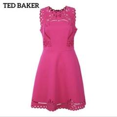 Ted Baker カットワーク 刺繍 ノースリーブ ワンピース フレア ピンク