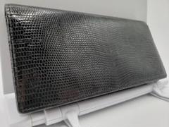 新品 リアルリザード本革 長財布 小銭入れ付き ブラック トカゲ革 とかげ革 黒