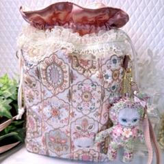 H*T様 コヤンイサムチョン♡インド刺繍×オッドアイにゃん巾着ショルダーポーチ！ m*e様 コヤンイサムチョン♡インド刺繍いちごオッドアイニャン
