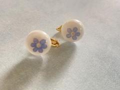 花柄ノンホールピアス ホワイト・パープル
