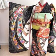 【美品】クリーニング済み　黒色　束ね熨斗模様　七五三　7歳　女の子　13点セット 美品】クリーニング済み 黒色 束ね熨斗模様 七五三 7歳 女の子