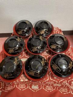 木製漆器　亀　寿　黒漆塗　内側　 朱漆塗　吸い物椀　椀　向付　8客揃い 木製漆器 亀 寿 黒漆塗 内側 朱漆塗 吸い物椀 椀 向付 8客揃い