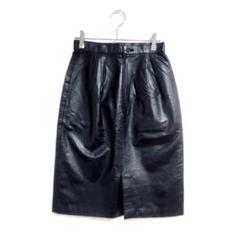 タイトスカート 黒 Ｍ 裏地付き 本革 レザー 春秋 カジュアル 美品 牛革