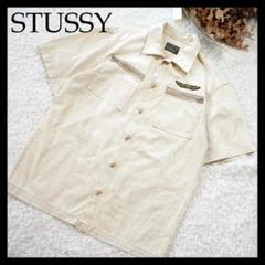 【良品】STUSSY　ヘリンボーン生地ミリタリーシャツ　ベージュ　Lサイズ