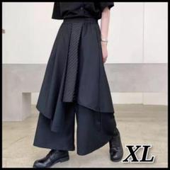 【新品】袴パンツ ワイド レイヤードパンツ フレア ブラック 韓国　XL