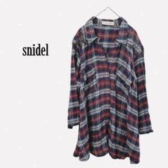 スナイデル 【F】チェック柄シャツ キーネック 長袖 Aライン 装飾 ネイビー