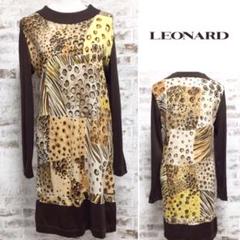 LEONARD ニット ワンピース レオパード ロゴ入り 大きいサイズ