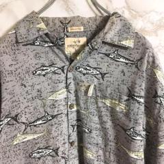 【希少】サンセットブリーズ　魚　魚群　コットン製　アロハシャツ　グレー　ＸＬ