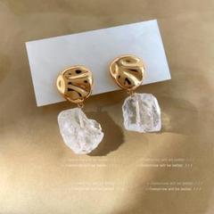 白水晶 ゴールドモチーフピアス 天然クリスタル 個性派 上品 ピアスs6037