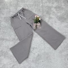 Doula Doula ワイドパンツ ゴムウエスト ワッフル素材 ひも グレー