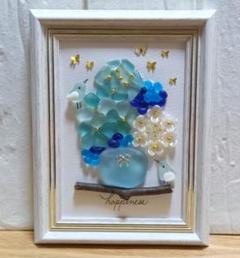 シーグラスアート　♡紫陽花のお花で夢飛行BIG♡ 紫陽花は好きな花のひとつ。 シーグラスの紫陽花できました