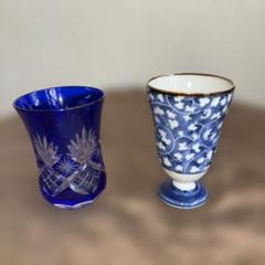 青色カットガラス グラス